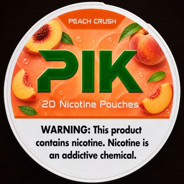 PIK Peach Crush nicotine pouch can