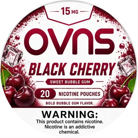 OVNS Black Cherry nicotine pouch can, 15 mg, 20 pouches