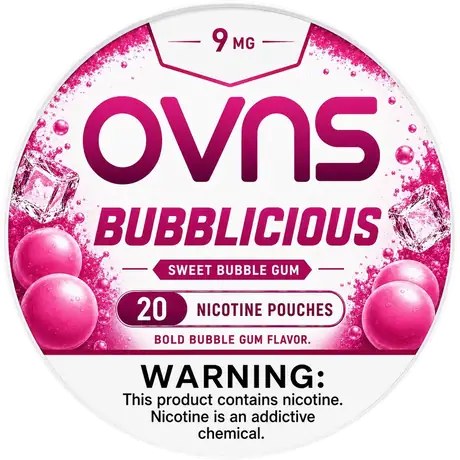 OVNS Bubblicious nicotine pouch can, 9 mg, 20 pouches