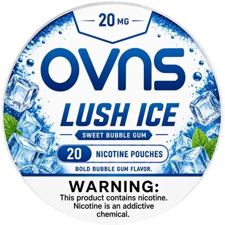 OVNS Lush Ice nicotine pouch can, 20 mg, 20 pouches