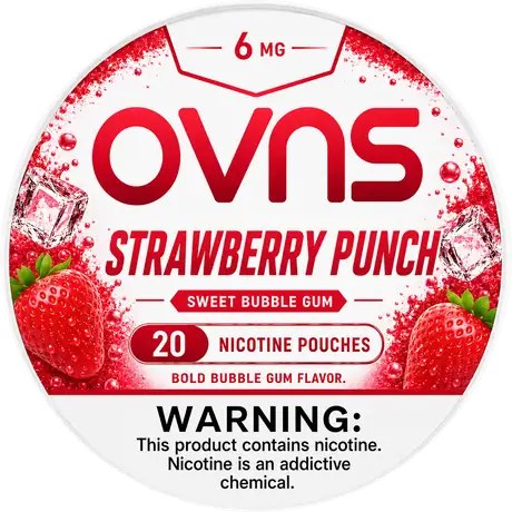 OVNS Strawberry Punch nicotine pouch can, 6 mg, 20 pouches